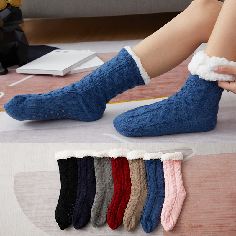 Floor Socks Home Confinement Sleep Christmas Socks Snow Slippers Carpet Socks Socks Ladies Autumn And Winter Plus Velvet Mid Tube_voghion.com