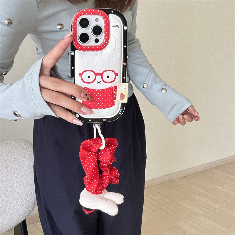 波点格纹戴眼镜兔子适用iPhone16苹果15ProMax/14/13手机壳少女心|undefined