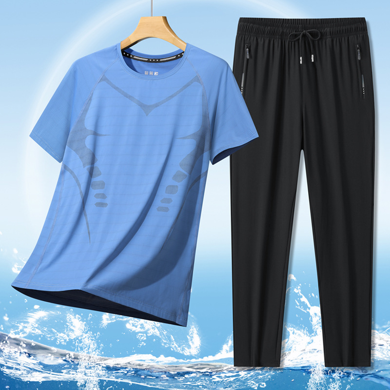 Super tamaño de hielo para hombres verano delgado cuello redondo de manga corta para hombres acondicionamiento rápido seco para correr moda
