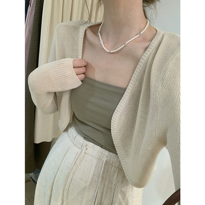 Вязаный короткий свитер, fashionable cloak, oversize, солнцезащитный, 2023, корейский стиль, облегающий