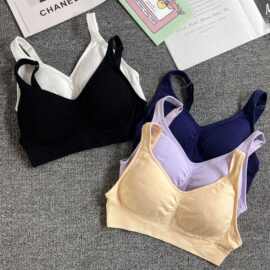 跨境严选春夏罗纹运动文胸多巴胺防震瑜伽内衣固定杯健身背心上衣