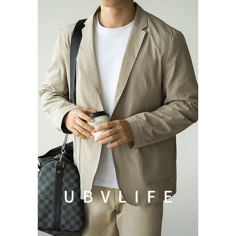 [Business Leisure Series] Texture Flat Barge Collar Suit Jacket Men's 2025 Spring Casual Loose Single Suit