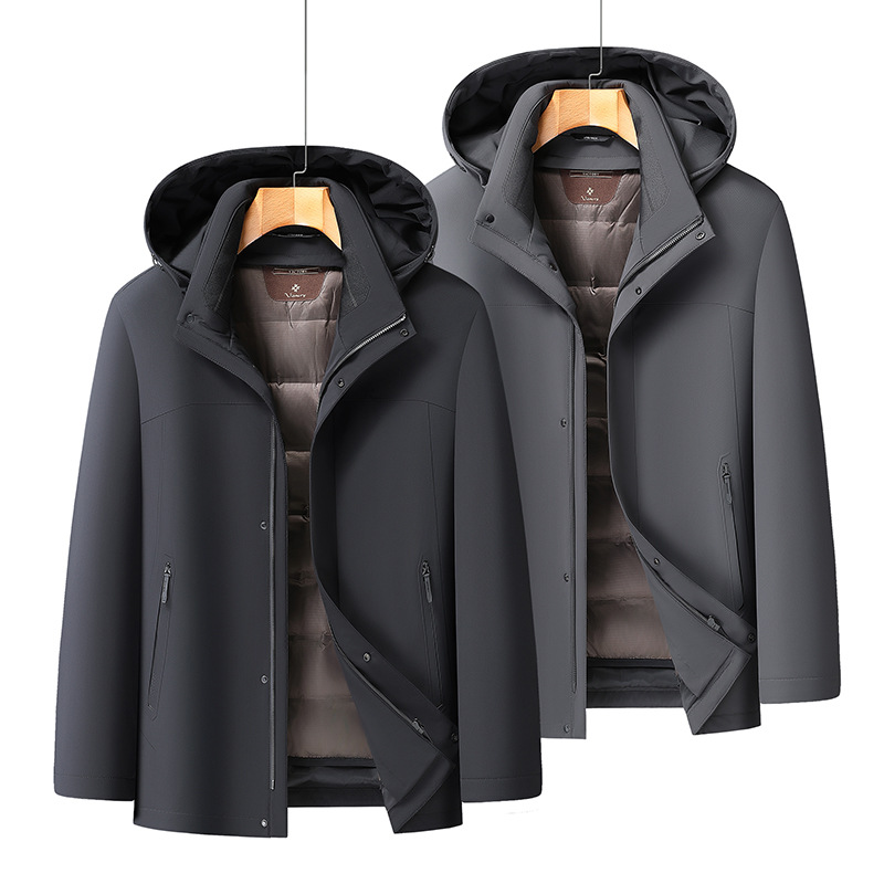 2025 Winter Men's Plus Size Business Casual Stand Collar Hooded Removable Goose down Jacket Two-Piece Set