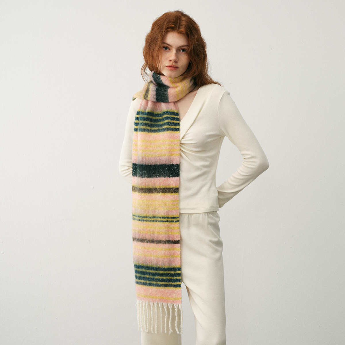 Designer new scarf Wool blend Saturn striped scarf for women with soft bib for winter atmosphere_voghion.com