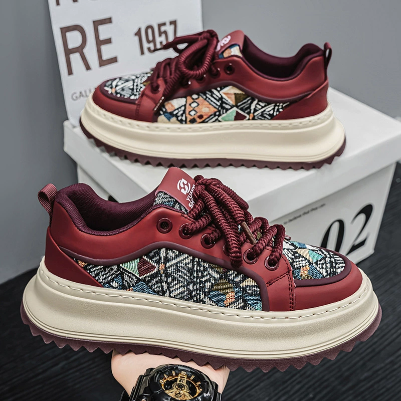 Весенняя нишная мода дикая ткань с принтом дышащая толстая подошва износостойкая обувь мужская круглая голова спортивная обувь на открытом воздухе повседневная доска