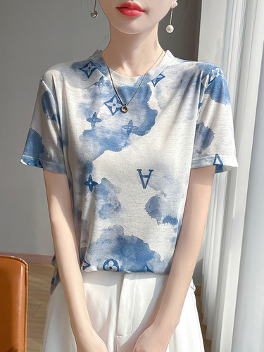Summer Women's T-shirt Ink Painting Short Sleeve Loose Round Neck Casual Slimming Youthful Fashion Print Short Sleeve