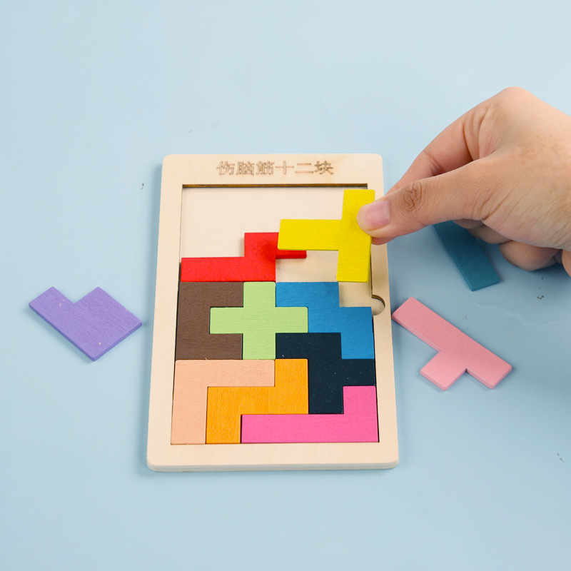 Junta de madera para niños Tetris puzzle puzzle de educación temprana puzzle divertido 12 juguetes de bloques de construcción