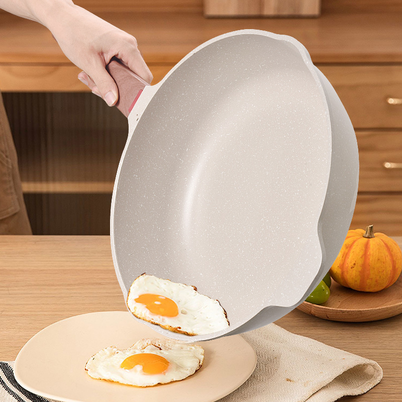 Sartén Shuaidebao para cocina doméstica, imitación de sartén de fundición a presión con fondo plano, apta para cocinas de inducción, sartén antiadherente con revestimiento de mármol.