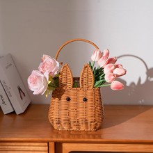 创意仿藤兔子手提篮水果篮手提花篮户外采摘野餐篮家居装饰收纳篮
