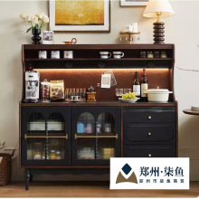 法式复古实木餐边柜子客厅靠墙收纳柜橱柜家用厨房储物柜一体中古