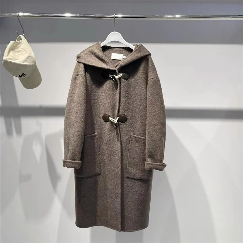 Mm Hooded Horn Button Woolen Outwear Women's Long Double-Sided Woolen Outwear 2025 Winter New 4Gb272111