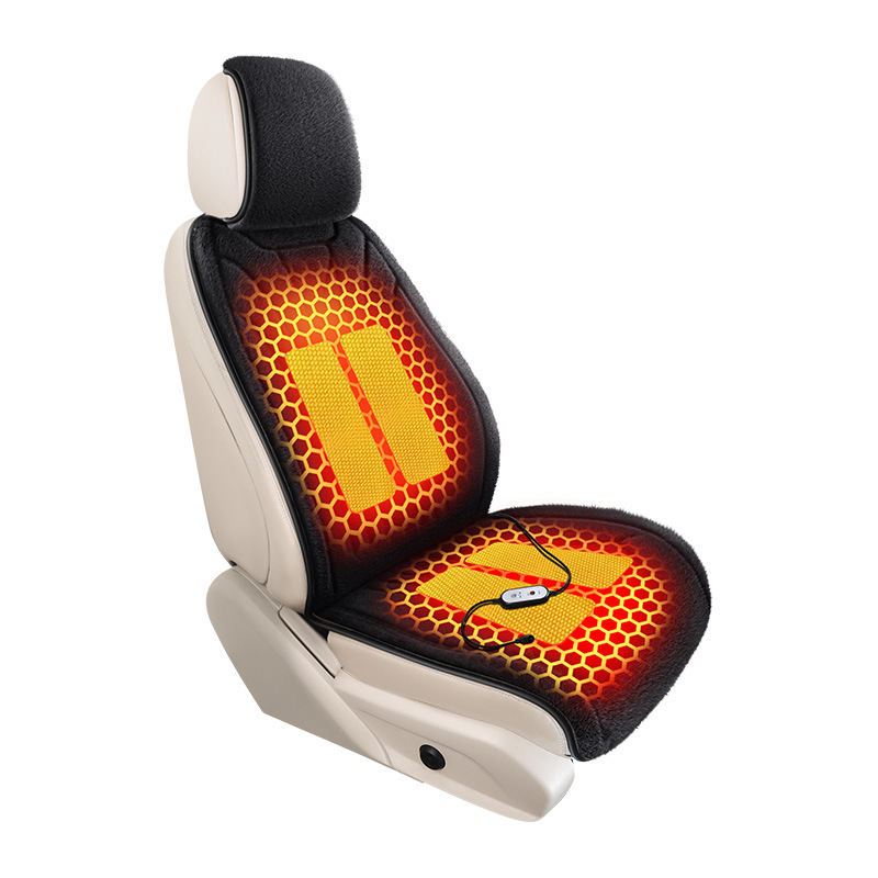 2025 New Ferret Velvet Graphene Heated Stuffed Winter Car Cushion Car Single Seat Cushion Three-Piece Set