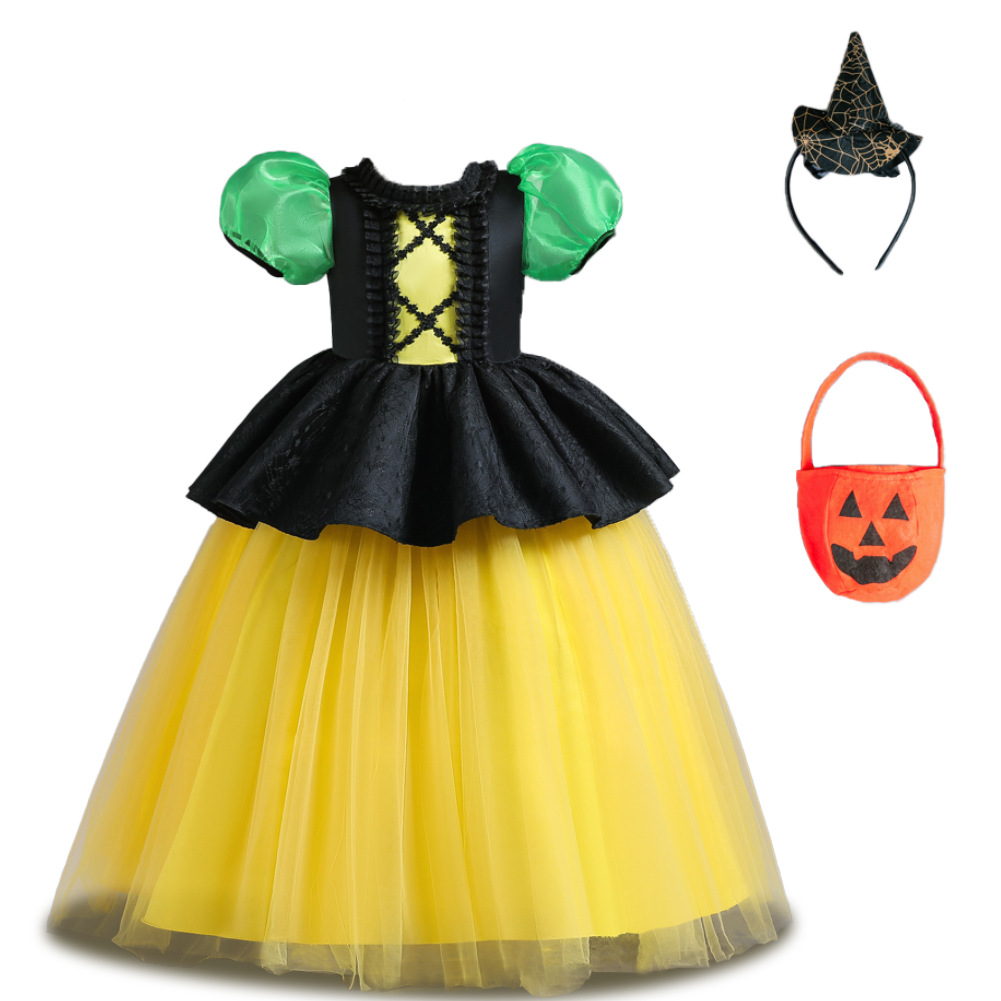 Disfraz de calabaza de Halloween para niños vestido de princesa para niñas ropa de rendimiento para niños medianos y grandes vestido esponjoso a juego de colores