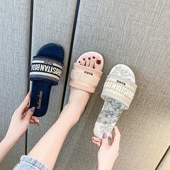 Letter Slippers Women's Summer 2024 New Ins Harajuku Style All-match Flip-flops Printed Sole Fashionable Home Slippers