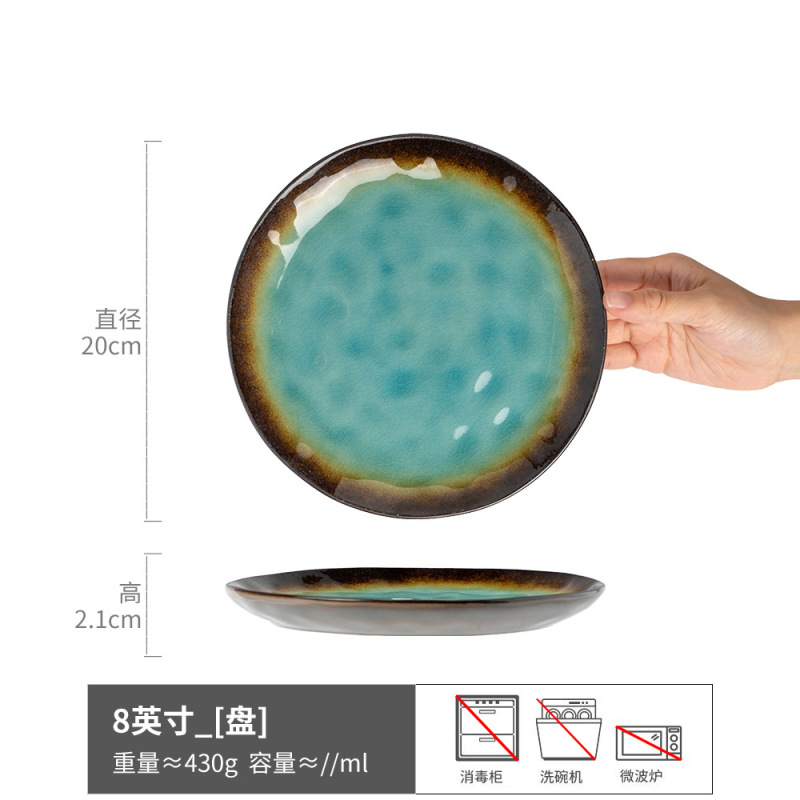 Retro hielo agrietado esmaltado plato de cerámica casera platos de platos de estilo japonés platos de platos redondos platos de postres platos de platos al por mayor