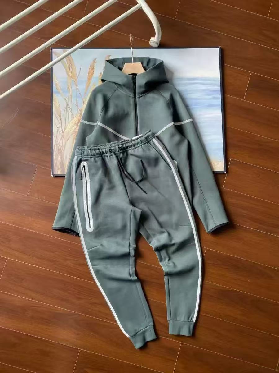 25年春秋新作ファスナーシャツスポーツカジュアルフード付きジャケット長ズボン空気層綿反射ゴムセット男