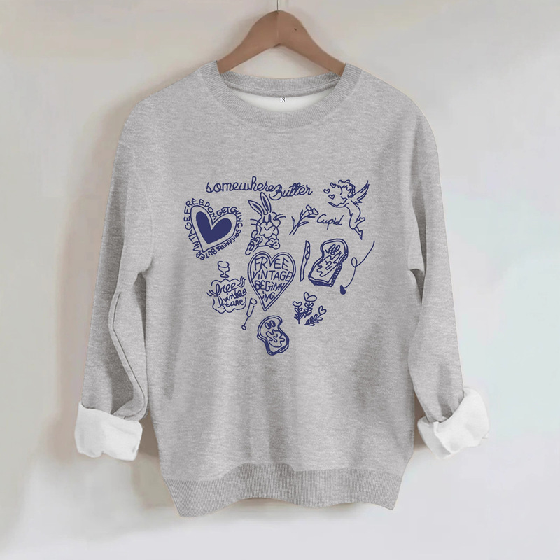 Cute Pattern Printed Casual Round Neck Long-Sleeved Sweatshirt Loose Sports Fashion Bottoming Shirt Women's Sweatshirt Top