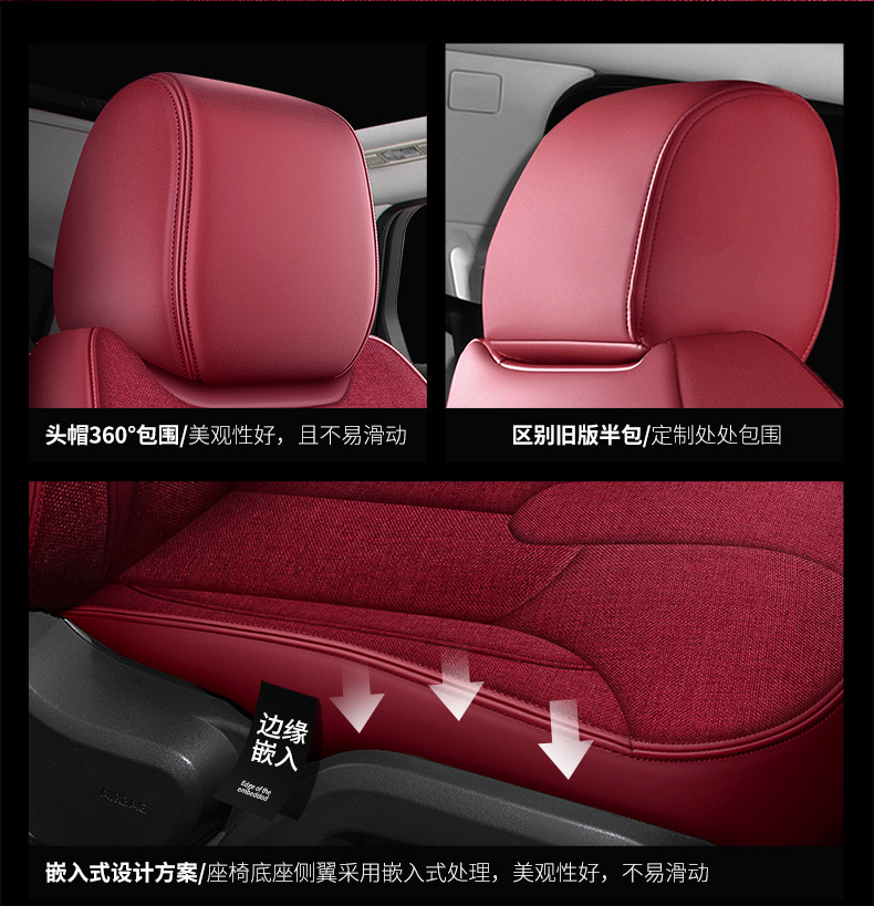 Car Seat Cover for Peugeot 308S 508L 2008 4008 5008, All-Season Leather and Linen Full Surround Seat Cover