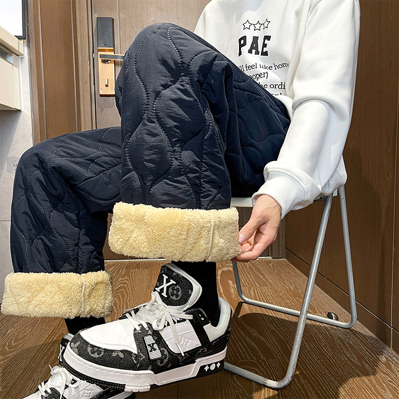 冬季加绒加厚棉裤男女同款葫芦纹羊羔绒加绒裤加绒滑雪裤子