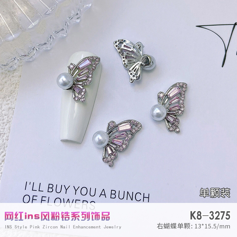 Nuevo LZ nail metal real circón joyería de lujo completo diamante corazón plata arco cadena de metal taladro de uñas