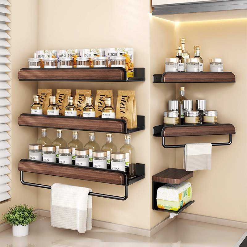 Retro Walnut Bathroom Storage Rack, No-Drill Bathroom Vanity Shelf, Towel and Toiletry Storage Integrated Retro Walnut Bathroom Storage Rack, No-Drill Bathroom Vanity Shelf, Towel and Toiletry Storage Integrated