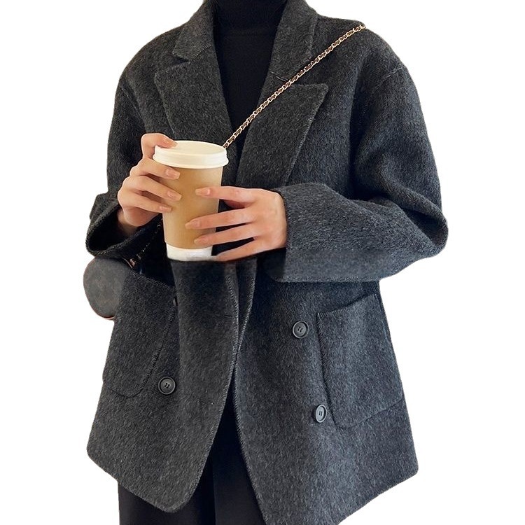 Word of mouth Wang Korean style new commuter double-sided wool coat mid-length small suit wool coat all-matching