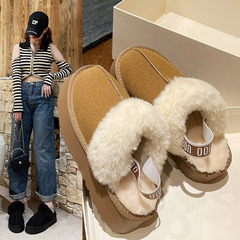 包頭套腳棉拖鞋女2023年冬季新款韓版松糕厚底加絨加厚雪地靴批發