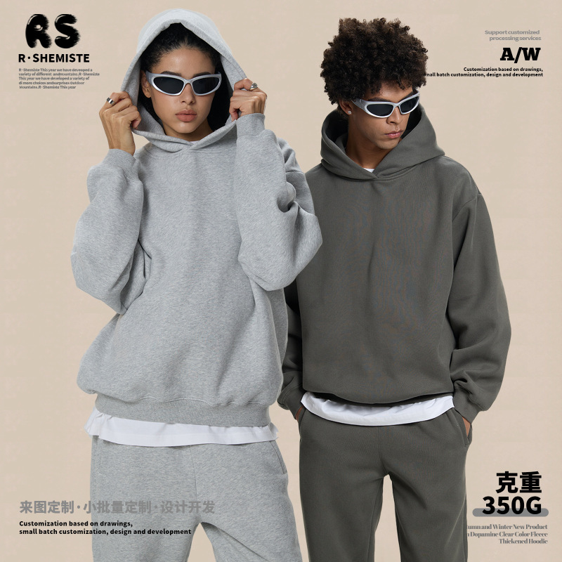 RS男装|跨境Boxy连帽衫短宽重磅350G抓绒cleanfit连帽卫衣hoodie|undefined