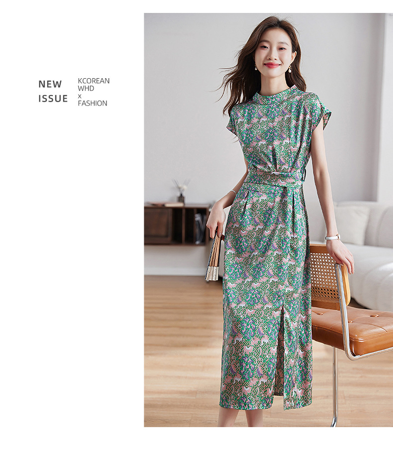 Váy maxi hoa nhí xẻ tà thiết kế cổ điển, dáng suông thắt eo — Màu như hình chi tiết 12