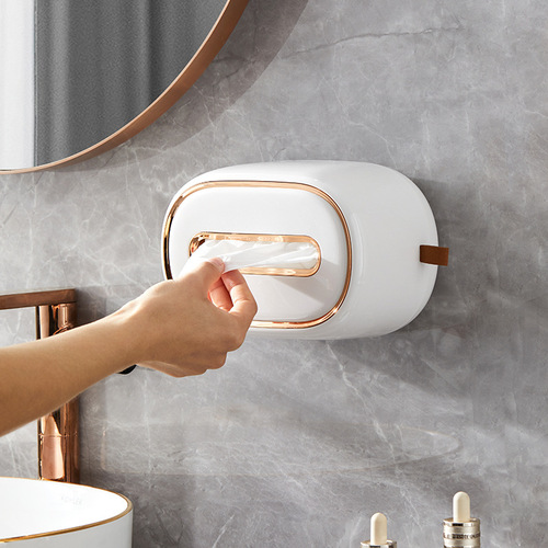Self-designed light luxury desktop wall spring tissue box wall-mounted punch-free tissue storage box cross-border