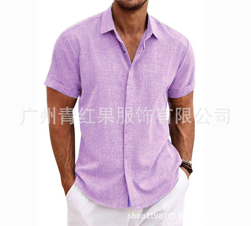 メンズリネン半袖tシャツゆるいスウェットソリッドカラー半袖綿麻シャツ男ビーチビッグサイズ男半袖シャツ|undefined