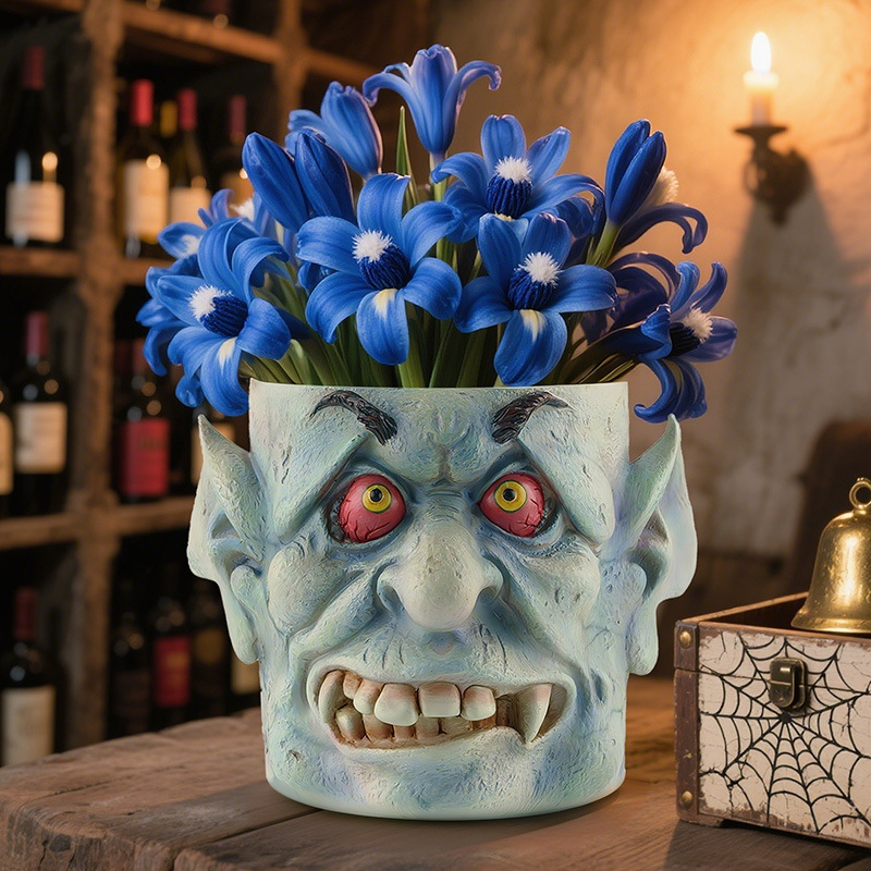  creative face Ghost Head funny horror expression resin flower pot garden desktop succulent green plant pot decoration