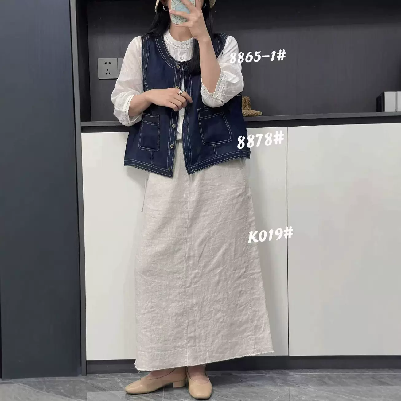 yf8878日系复古蓝色马甲女亚麻圆领叠穿背心外搭坎肩马夹无袖上衣