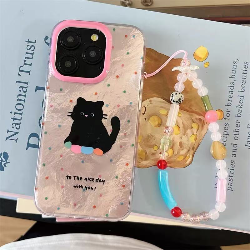 Estilo coreano lindo gato de lunares para iPhone15/16promax personalidad chica rosa 14 personalidad 13p nuevo