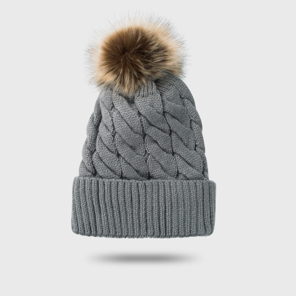 New Style Woolen Cap Thickening Velvet Keeping Warm Solid Color Fur Ball Head Cap Korean Knit Hat Wholesale display picture 6