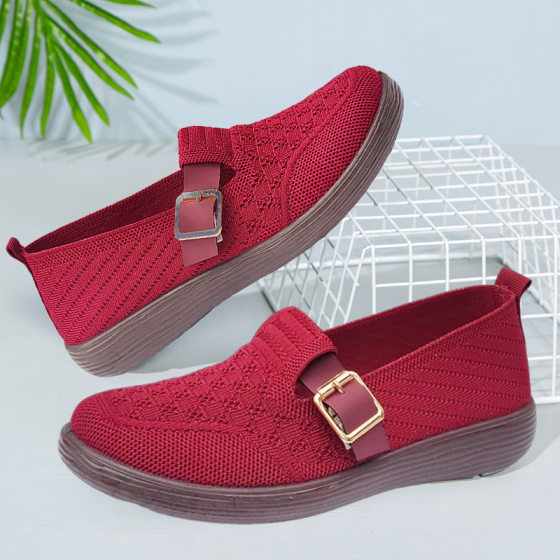 Old Beijing Cloth Shoes Women's Single Shoes Flying Woven Noodles Comfortable Breathable Leap Month Mother Shoes Thick Sole Boken Middle-aged and Elderly Milk Shoes
