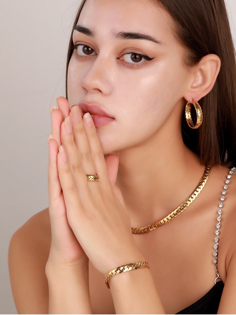 Set de joyas chapado en oro 18k espiga de trigo acero mujer_voghion.com