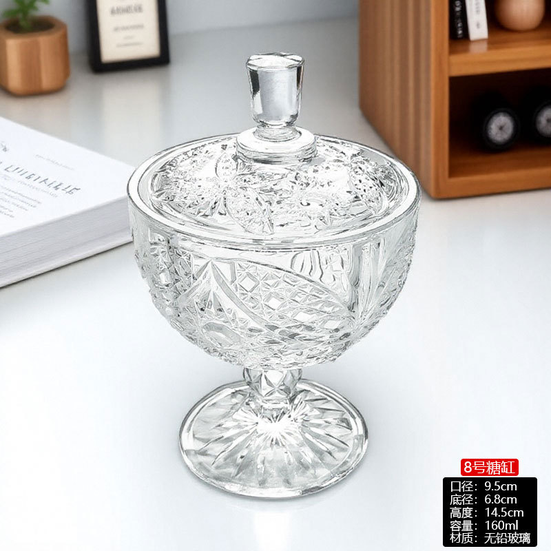 Tazón de cristal con tapa, vaso alto de cristal, tarro para dulces, plato para frutas, azucarero, plato pequeño para frutas, estilo europeo de lujo de alta gama.