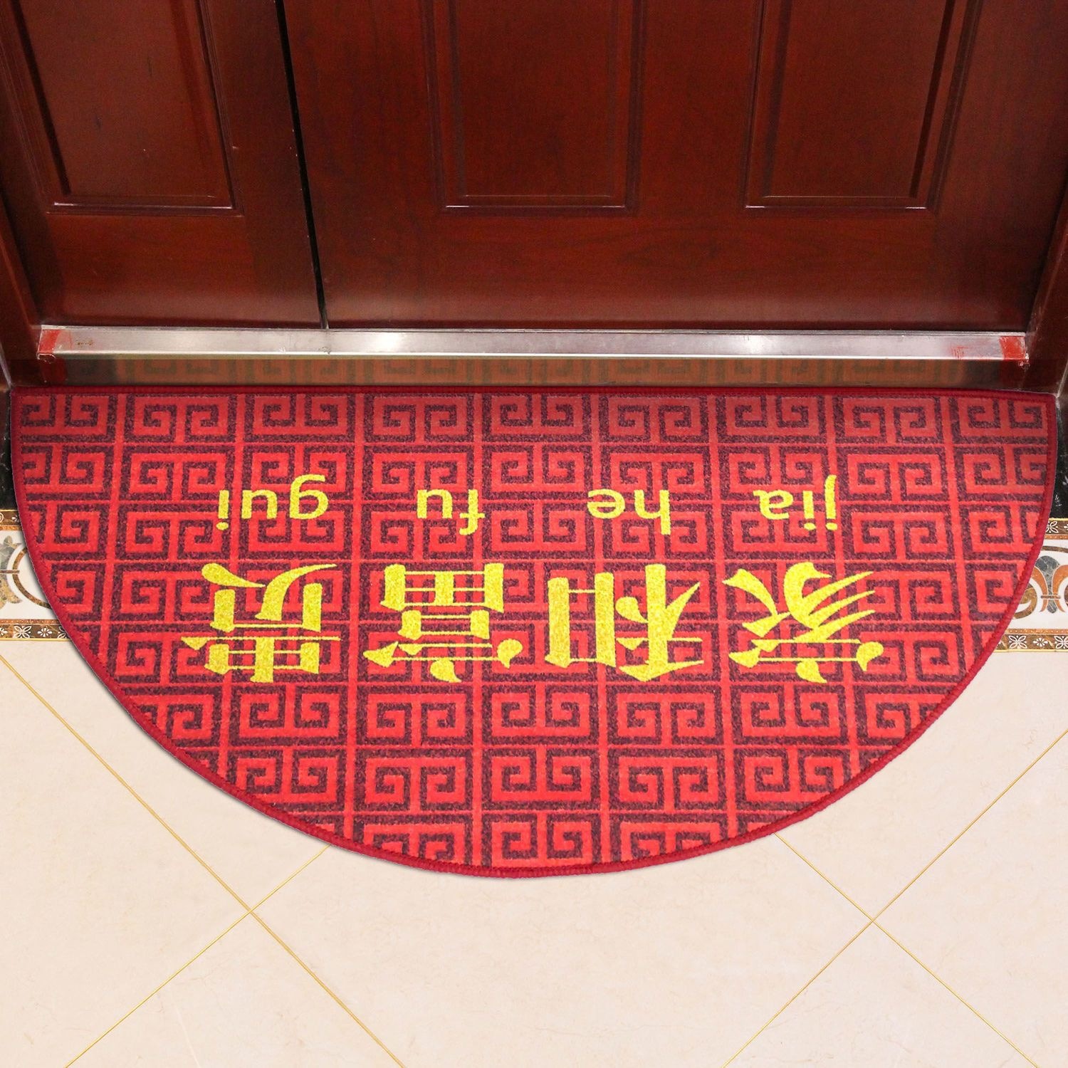 New Chinese-style Semi-circular Entrance Door Mat Rubbing Earth Household Red Festive Floor Mat Entrance Door Mat