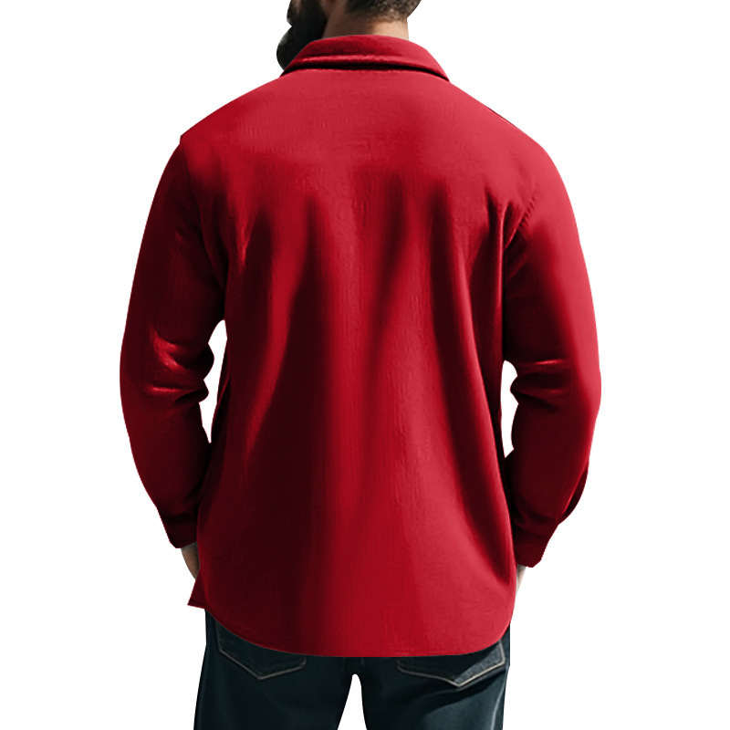 Amerikanische Kleidung mit Fleecekragen, mehreren Taschen, einreihig, einfarbige Freizeitjacke, Herrenjacke_voghion.com