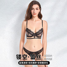 法式半透明蕾丝内衣套装胸罩性感纯欲镂空文胸女式聚拢女士批发