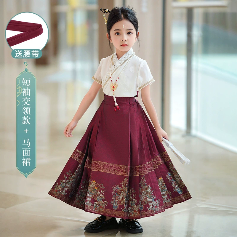 Horse-faced skirt mid-large children's suit 2025 new children's national style high-end Chinese costume for girls Chinese style ancient costume