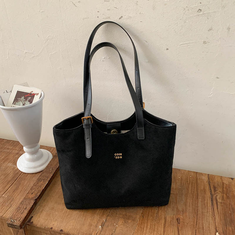 Túi tote nữ cỡ lớn phong cách retro, đựng nhiều đồ, có quai đeo vai và kẹp nách — Màu cà phê PU, PU đen, màu cà phê, đen chi tiết 11
