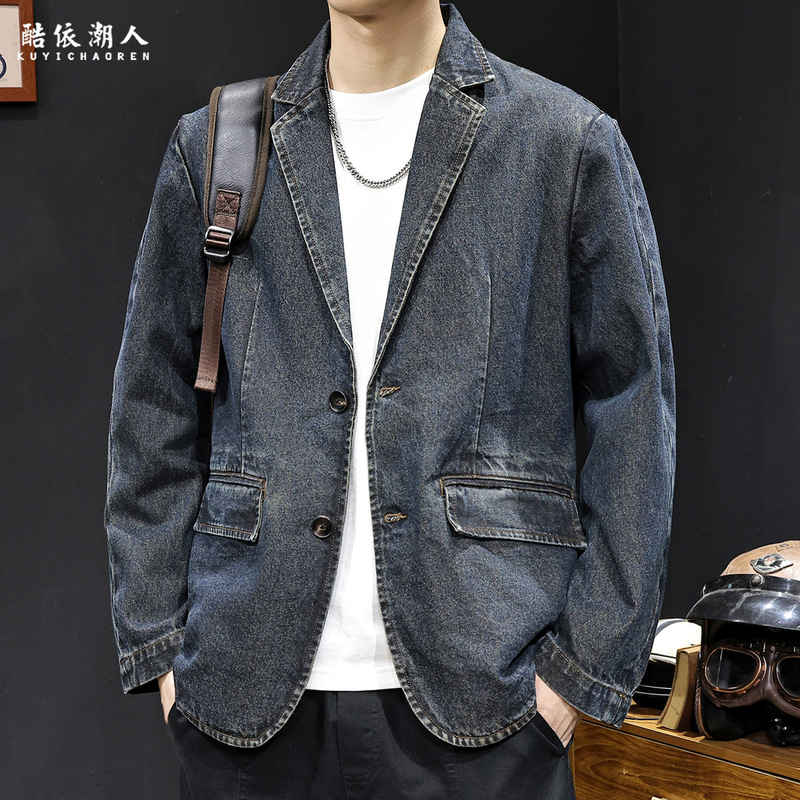 American Retro 2025 New Denim Suit Men's Jacket Spring and Autum Casual Trendy Brand Suit Autum Clothes Large Size American Retro 2025 New Denim Suit Men's Jacket Spring and Autum Casual Trendy Brand Suit Autum Clothes Large Size