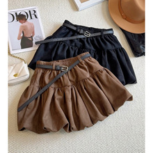 麂皮绒花苞裙防走光蓬蓬半身裙女秋2025新款韩版高腰显瘦a字短裙