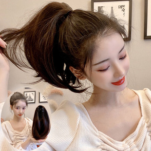 Wig ponytail women's grab clip short inner buckle fake ponytail Net red micro roll ponytail fluffy simulation hair ponytail wholesale