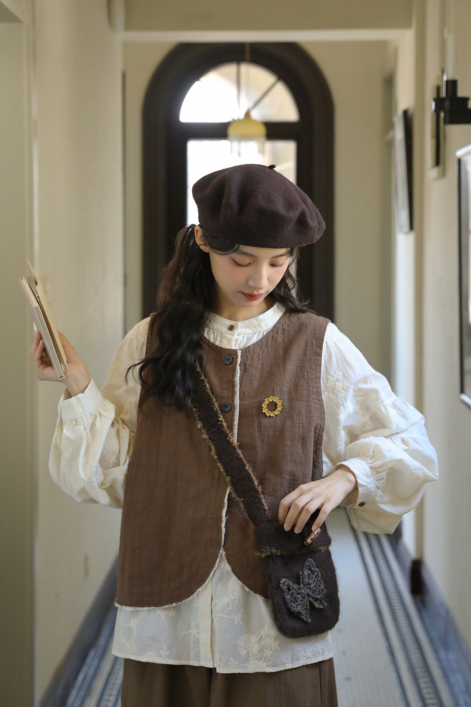 Real Shot: Japanese-style Design, Elaborate Embroidery, Pure Cotton Women's Shirt, Spring French Vintage High-end Shirt_ecoleips.com
