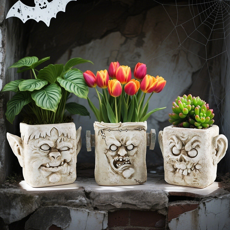  New Halloween Funny Clown Expression Resin Flower Pot Home Desktop Balcony Fleshy Potted Small Ornaments