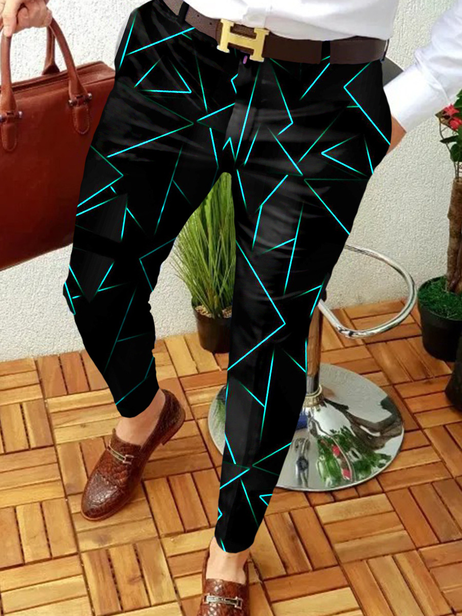 2023 estación independiente transfronteriza europea y americana nuevo patrón casual de los hombres impreso Mediados de cintura traje casual pantalones micro pantalones elásticos