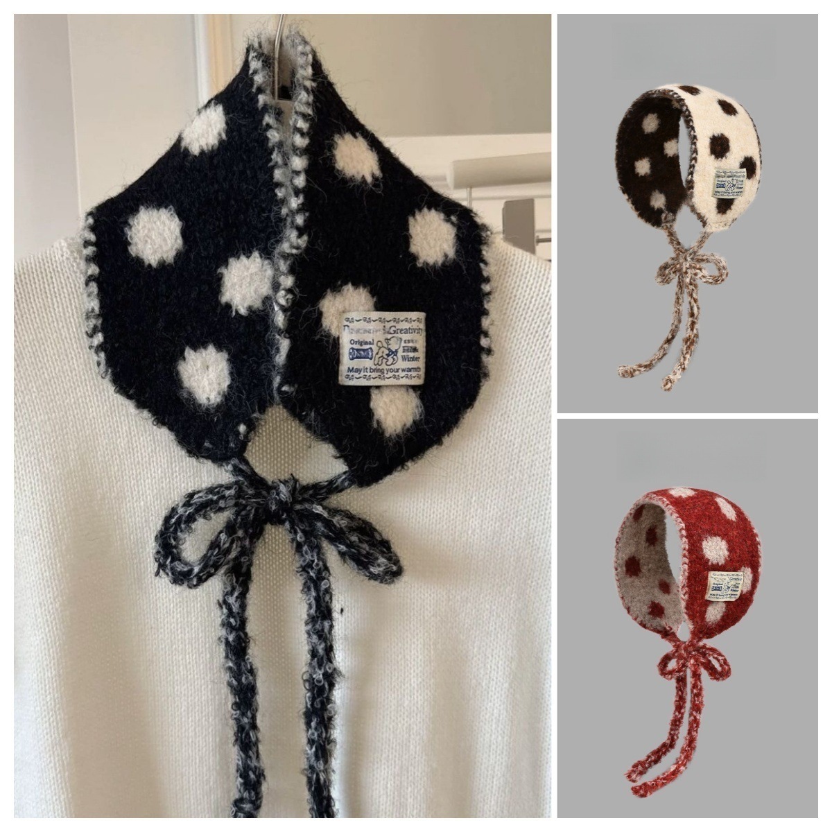 Korean-style scarf, cute and versatile, with a tie closure, neck warmer, fashionable ear covers, ear muffs, scarf, neck wrap, new style, warm for autumn and winter